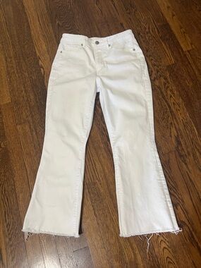 LOFT White Crop Flare Jeans with Raw Hem